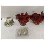 Metal Bird Candle Holders and misc