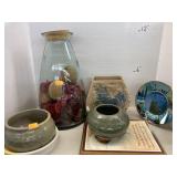Ceramic pieces, plate, jar, & plaque