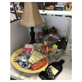 Misc Group, Lamp, wine items, platter