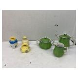 Hall tea set and yellow vases