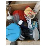 Box of Kitchen items and misc