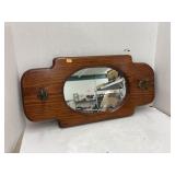 Wooden mirror with hooks