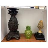 3 Pineapple decorations , candle holder