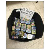 63 Empty Pokï¿½mon Tins, in Fabric Basket