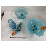 Glass Rooster (Broken), 2cnt Blue Bowls ( 1