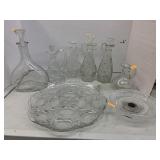Glass Cruets, Egg Platter, dish with metal bottom