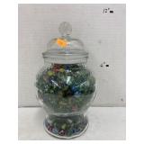 Glass jar & lid filled with marbles