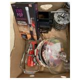 Box of kitchen items and misc