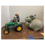 4 Decorations, Bank, Tractor, vase