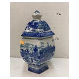 Six sided ceramic jar and lid