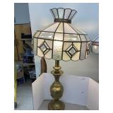 Metal base stained glass shade lamp