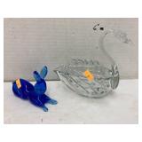 Hand blown glass swan dish and bunny