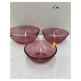 Set of 3 Social Studies pink glass bowls