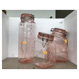 3 Rose Colored glass Canisters