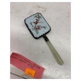 Vintage Asian Bird Art Vanity Hand Mirror Painted