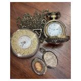 2 Mini Pocket Watches & Locket Pendant