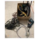 Box of drill, cords, misc