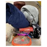 Box of blankets, bags, misc