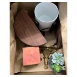 Box of decor, pot, candle