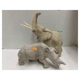 Heavy Carved Rhinoceros & Elephant, Tusks come