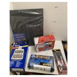 Scissors, pump, gloves, adding machine, Profolio