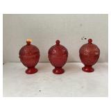 3- Avon Ruby Red trinket jars w/lids