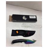tactical-style Gut Knife with a rainbow-colored