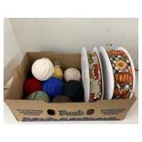 Yarn balls & fall wired fabric ribbons