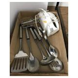Flat of Kitchen Utensils and Hand Mixer