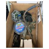 Box of Misc, multi Tool, Grass gator, grease Gun