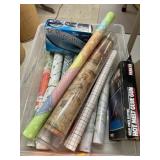 Glue gun, iron, wrapping paper, & shelf paper