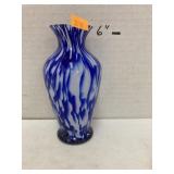 Hand blown blue/white vase