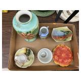Hand painted vases, bowls, pitcher, & flower