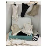 Box of Vntg Baby clothes and Gloves and Spats