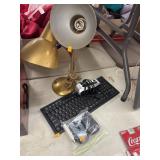 Desk Lamp, Keyboard, Clock