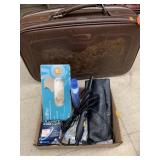 Curling iron, suitcase, and misc