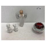 Willow Tree figure, poodle shakers, & candle