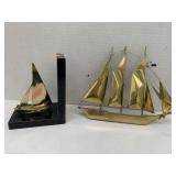 Vntg MCM Sailboat bookend and Boat