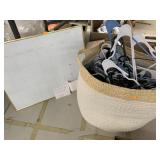 Basket, hangers, dry erase calendar