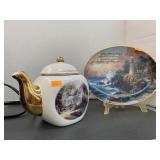 Thomas Kinkade Teapot and decor plate