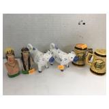 6 Salt Pepper Shakers, Cows, Mugs, Native