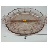 Divided Pink Depression Glasses Serving Bowl