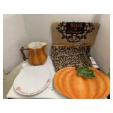 Pumpkin tray (chip), pitcher, tray, table runners