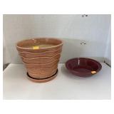 Longaberger small pie pan & glazed flower pot