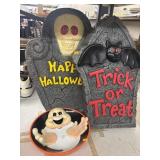 Gravestone Decor & Gemmy Ghost Halloween Bowl