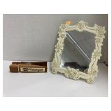 Cast iron framed mirror & wood paperclip