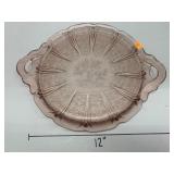 Double Handle Serving plate, Pink Depression