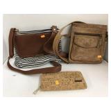 2 Purses & Wallet, Canvas, Stained, Leather, &