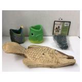 2 Fish Head Beverage Holders, Wood Carved Fish