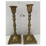 2 Vntg Brass Square Bottom Candle Sticks